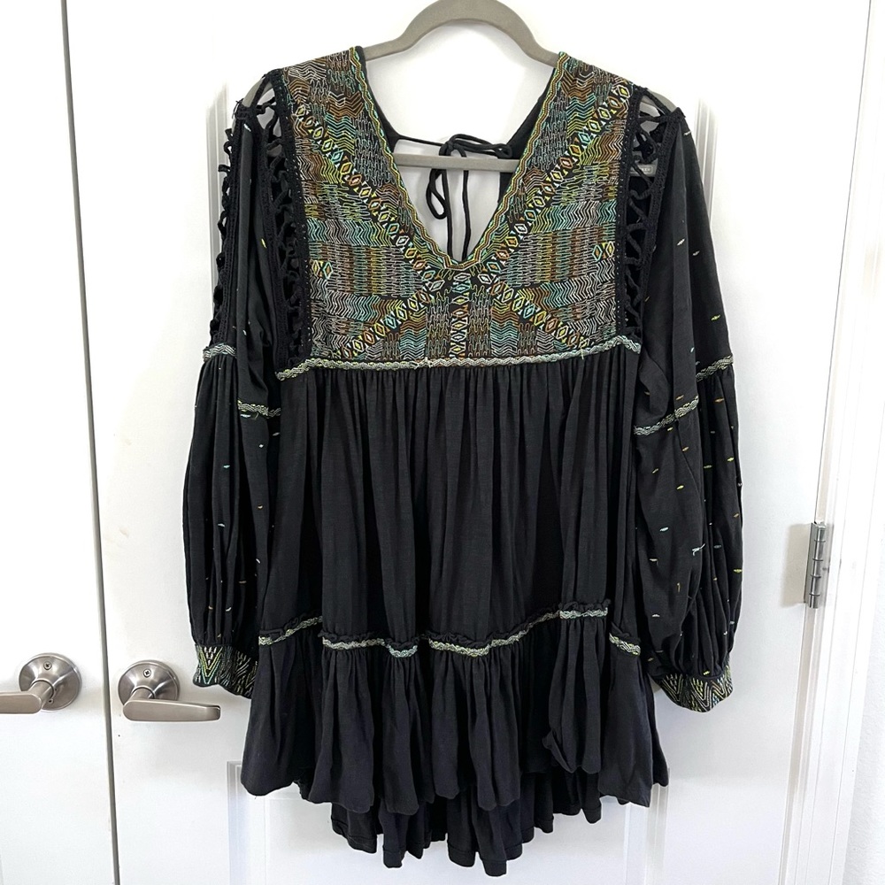Free People Much Love Embroidered Tunic Top